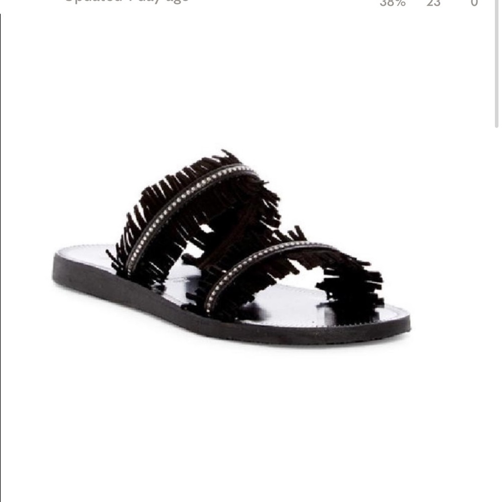 Joie “Carmel” Black Fringe Leather Slip On Sandal Sz 38.5